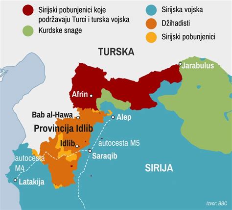 Karta Sirije s poudarkom na Idlibu