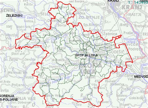 Zemljevid Škofje Loke s poudarjenim območjem Puštala
