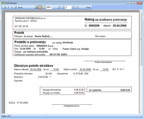 primer izpolnjenega potnega naloga