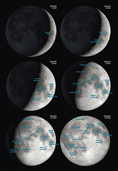 Pogled na Luno s prostim očesom, ki prikazuje temna območja morij