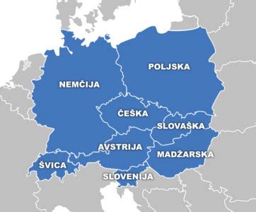 Zemljevid Srednje Evrope s poudarkom na Avstriji in Hrvaški