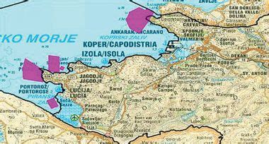 Zemljevid slovenske obale z označenimi lokacijami za SUP