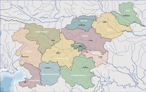 Zemljevid Slovenije z označenimi turističnimi regijami
