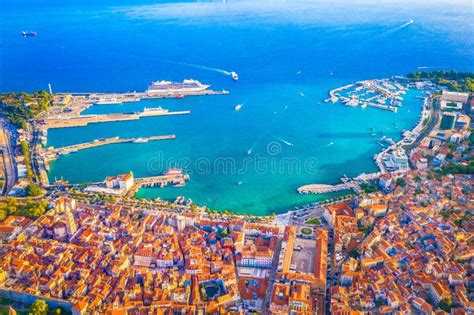 Panoramic view of Poreč, Croatia, with its historic old town and coastline