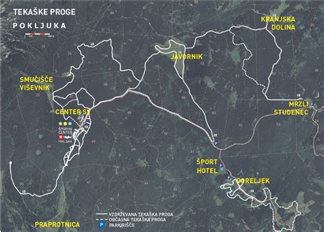 Zemljevid tekaških prog v okolici Rateč in Trbiža