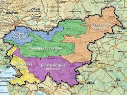 Panoramska fotografija slovenske pokrajine z zelenimi griči in gozdovi