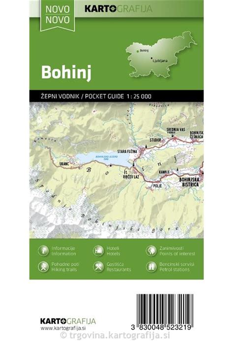 Karta občine Bohinj z označenimi turističnimi točkami