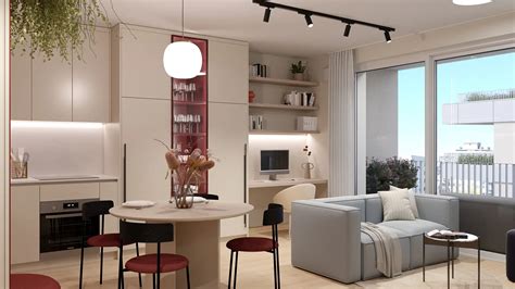 Notranjost sodobno opremljenega apartmaja s kuhinjskim kotičkom