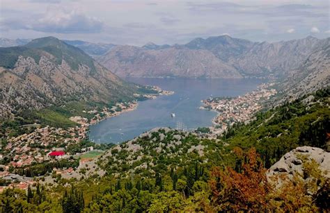 Pogled na Kotorski zaliv z gorami v ozadju