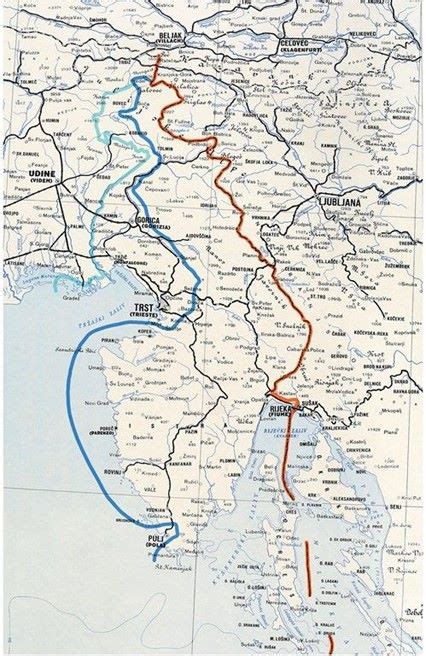 Karta Evrope med obema vojnama z izrisano Rapalsko mejo