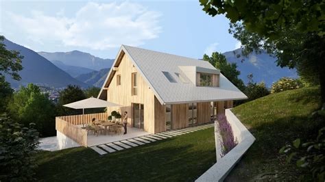 lesena hiša s teraso in gozdom