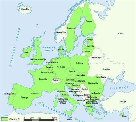 Zemljevid z označenimi glavnimi zabaviščnimi parki v Evropi