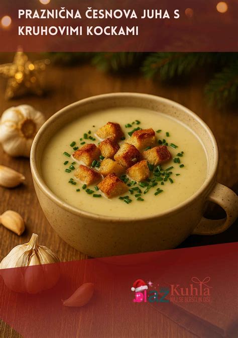 Skleda bogate bučne juhe s kruhovimi kockami