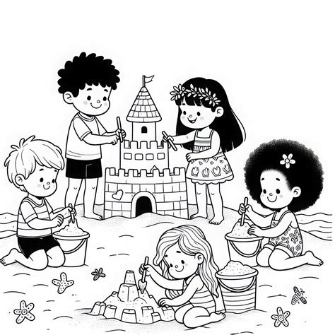 Otroci gradijo peščen grad na plaži