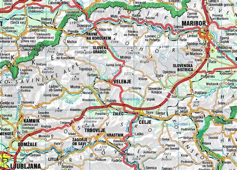 Zemljevid avstrijske Koroške s označenimi smučišči