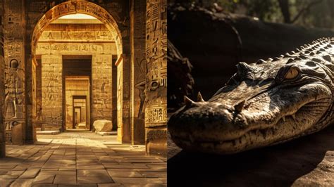 Ilustracija staroegipčanskega boga Sobeka s krokodiljo glavo