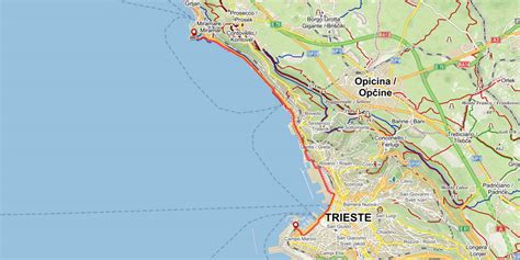 Karta Trsta z označenimi pomembnimi lokacijami