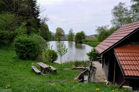 Notranjost ribiškega doma z razgledom na ribnik