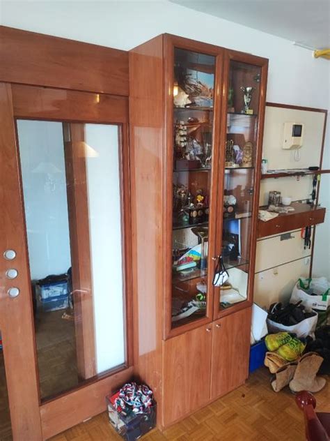 Oseba, ki odnaša staro omaro iz stanovanja