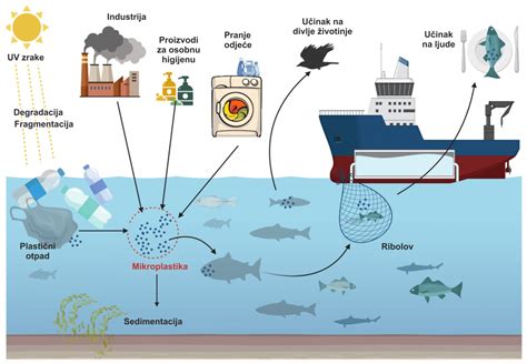 Ilustracija nastanka mikroplastike iz večjih plastičnih predmetov