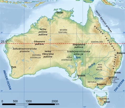 Zemljevid Avstralije s prikazanimi različnimi podnebnimi pasovi