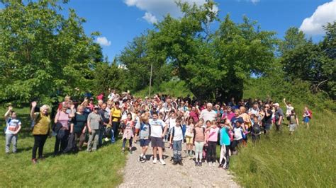 Skupina pohodnikov na gozdni poti