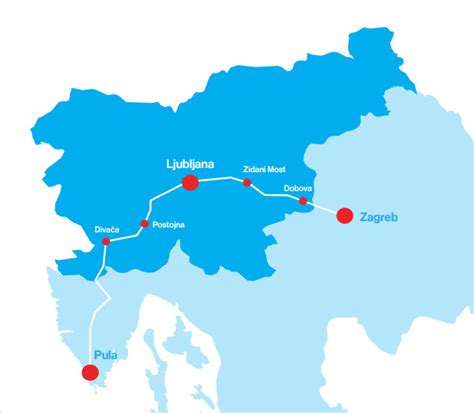 Zemljevid povezave med Ljubljano in Letališčem Zagreb