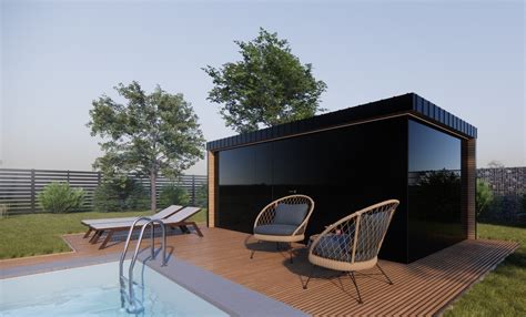 Moderna glamping hiška na kolih s pogledom na gozd