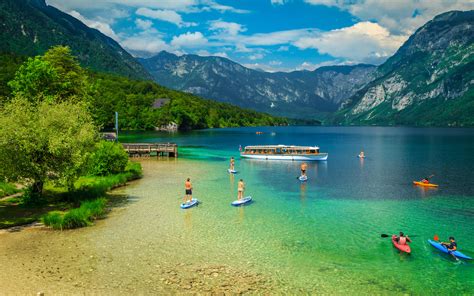Bohinj lake with mountains