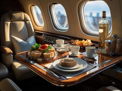 Fine dining meal on a private jet