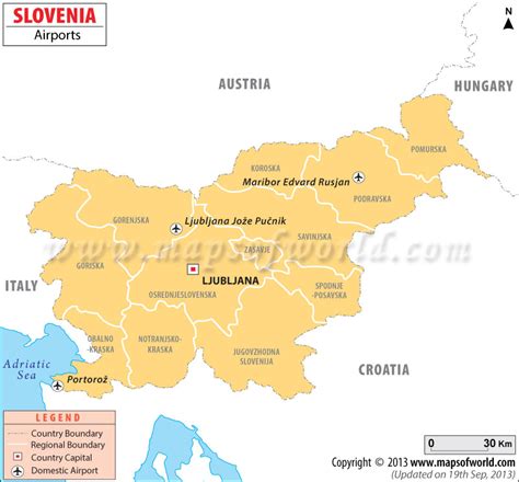 Map of Slovenia showing major airports