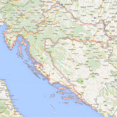 Zemljevid Hrvaške obale z označenimi priljubljenimi turističnimi destinacijami