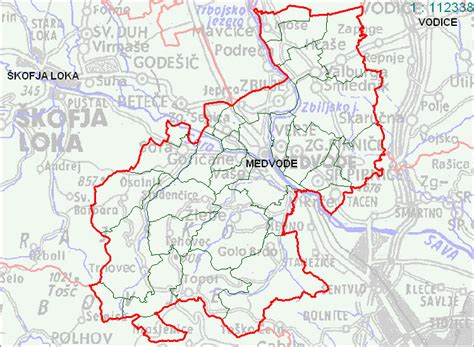 zemljevid obcine medvode z oznacenimi komasacijskimi obmocji