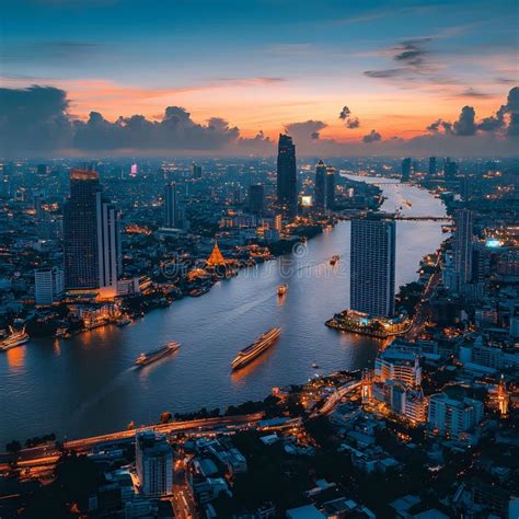 Bangkok skyline with Chao Phraya River