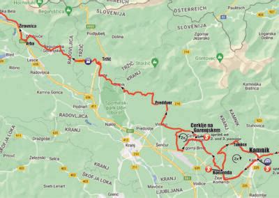 Zemljevid območja Gorenjske s poudarjenimi lokacijami