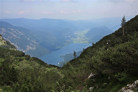 Panoramski pogled na Bohinjsko jezero in gore