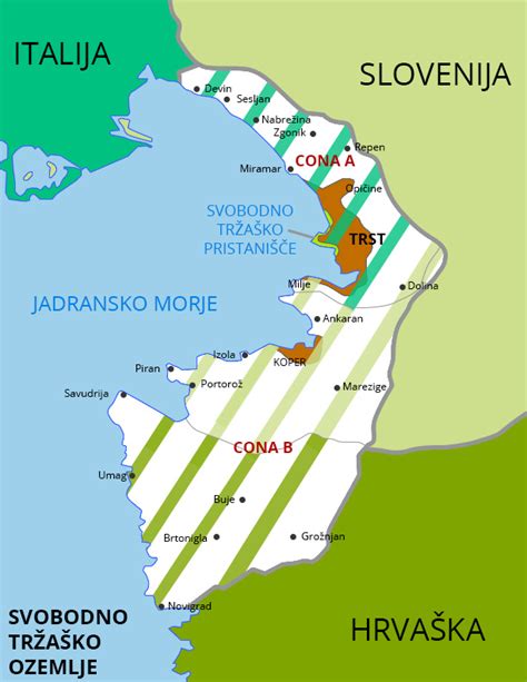 Zemljevid razdelitve Svobodnega tržaškega ozemlja