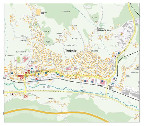Zemljevid območja Dobrnič in Trebnje z oznako kmetije