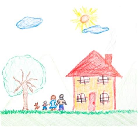 Otroška risba sonca in hiše