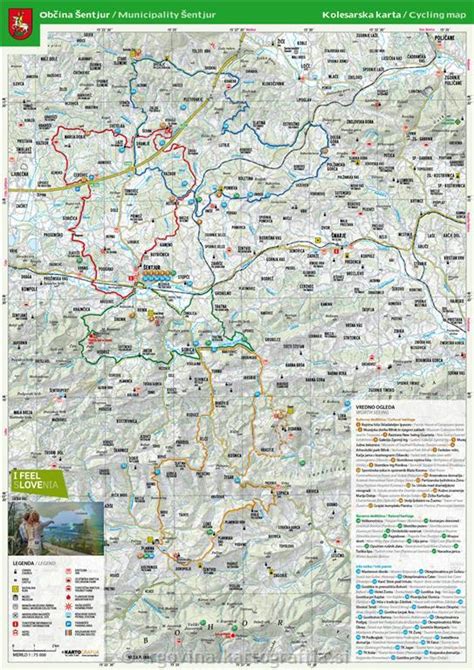 Mapa s kolesarskimi potmi v goratem območju