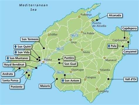 Shematski zemljevid Palma de Mallorca z označenim letališčem in mestnim središčem