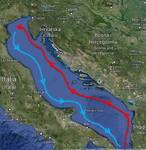 Zemljevid glavnih morskih tokov v Atlantskem oceanu