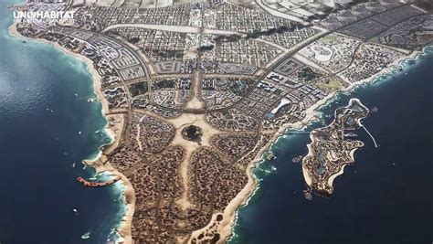 Osupljiva panoramska slika Abu Dabija z modernimi nebotičniki in obalo