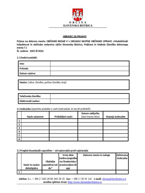 Spletni obrazec za prijavo potovanja v tujino