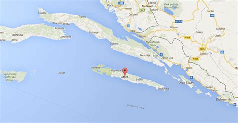 Zemljevid otoka Mljet z označenimi apartmaji in bližnjimi znamenitostmi