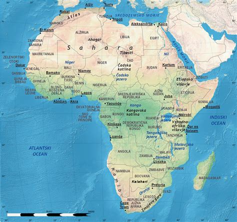 Zemljevid Afrike z označenimi Zambijo in Južno Afriko