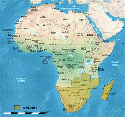 Zemljevid Južne Afrike z označenimi Unescovimi območji svetovne dediščine