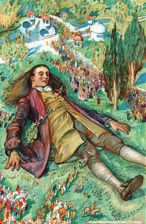 ilustracija Lemuel Gulliver v deželi Liliput