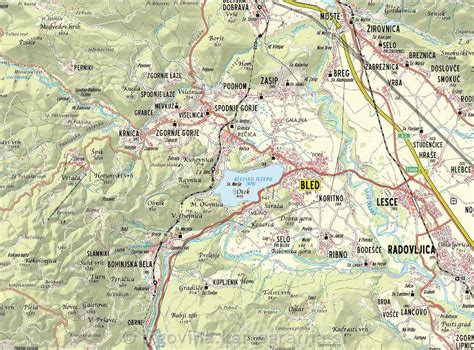Zemljevid Bleda z označenimi ključnimi znamenitostmi
