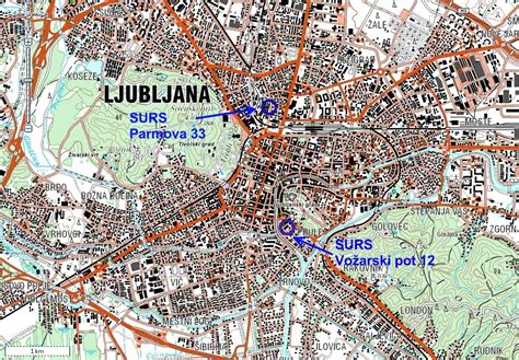 Zemljevid Ljubljane s poudarjenimi stanovanjskimi območji